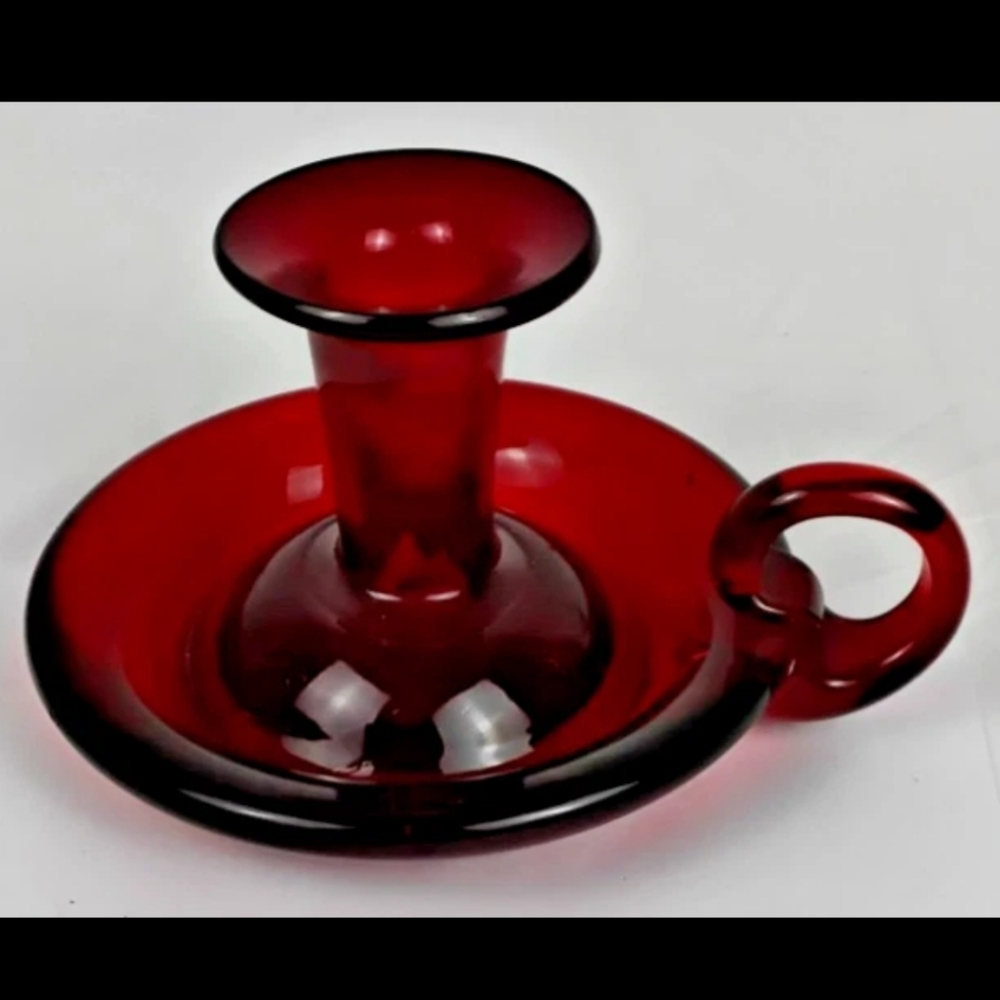 Vintage Red Art Glass “Molar” Candle Holder | Signed | MCM